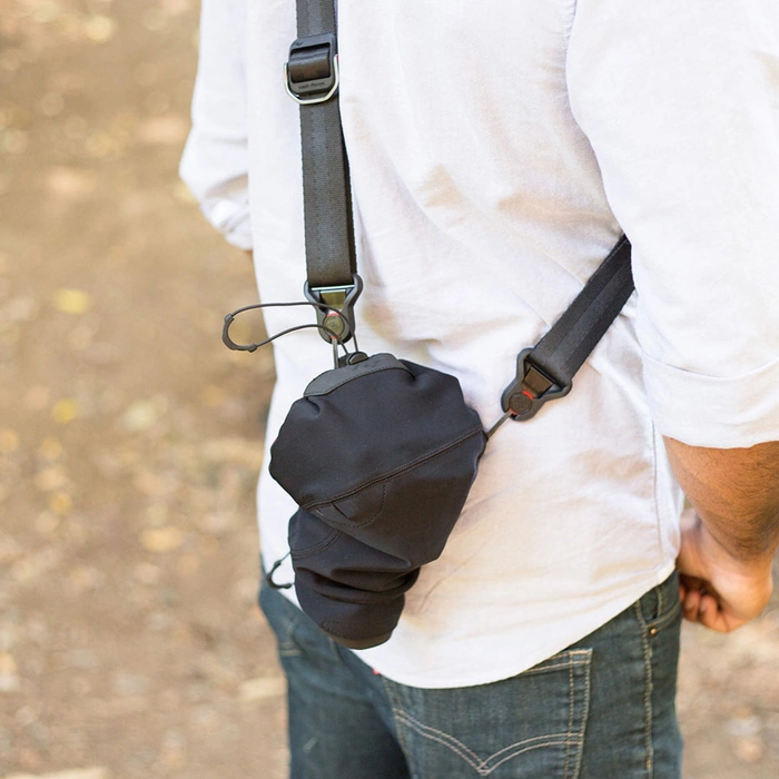 camera covered with shell while connected to strap