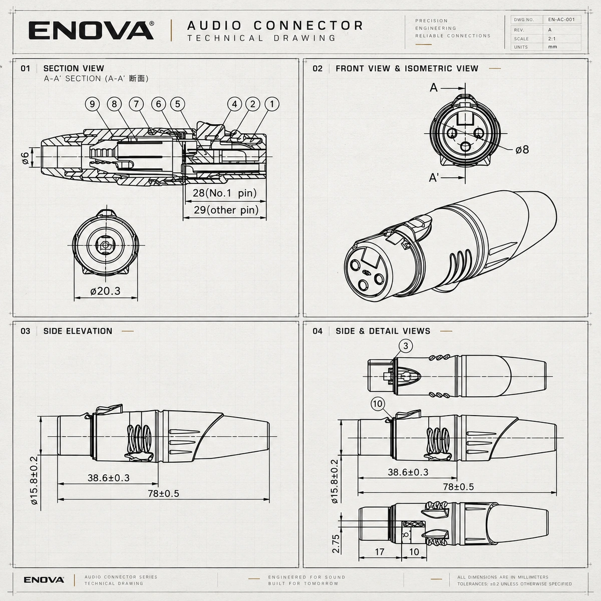 ENOVA XLR dişi konnektör detayı