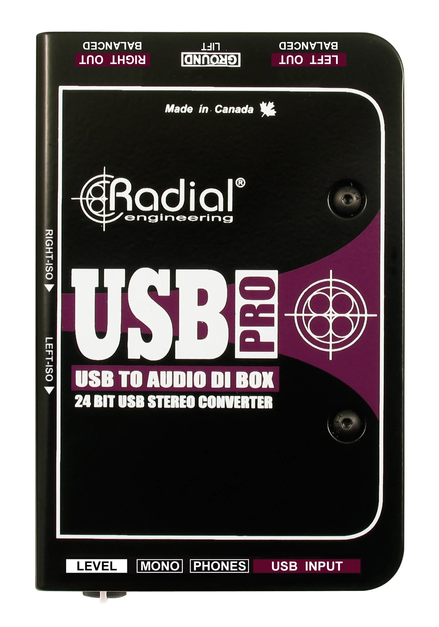 Radial USB-Pro XLR ve kulaklık çıkışları